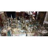 Set of 4 tall African Brass Ornamental Rearing Horses with riders and a group of African brass table