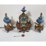 Late 19th C French 3 piece clock set including centre clock and garniture, ornately mounted with