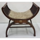 Late 19thC Regency style Stool, a curved and padded seat atop classical scallop inlay, 23”w x 22”h