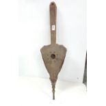 Oak framed fire bellows, leather guts, brass studded detail, 30” long