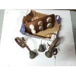 Set of 3 brass servants bells on original brackets (3 various tones) and an accompanying