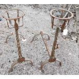 Pair of tall metal fireside lamp stands, 20”h x 24”d