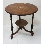 Late Victorian period Circular rosewood table, the top inlaid with mother of pearl decoration and