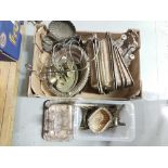 Collection old silver plate - entrée dishes, knife handles, fruit baskets etc & 2 x condiment stands