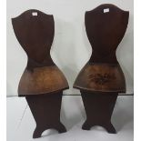 Matching Pair of Georgian Mahogany Hall Chairs, the shield-shaped backs over similarly-shaped seats,