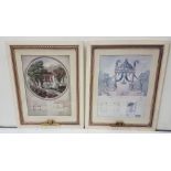 3 large French coloured architectural coloured engravings in very ornate contemporary cream and gilt