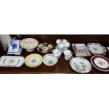 Group of colourful China Plates etc, incl. dessert plates & a cheese dish (large quantity)