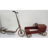 1930’s scooter and a child's vintage go-cart, painted red (2)