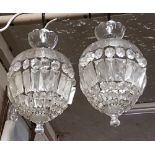 Matching set of 4 cut crystal Ceiling Lights, the bowl-shaped tops above 2 garlands of droplets (