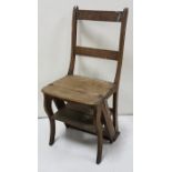Antique oak stable chair, opening out as a set of 2 steps