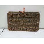 Cast Iron Wall Plaque “Mitchell’s Emery Wheel C. Mill St, Bradford, Manchester” 40cm x 26cm