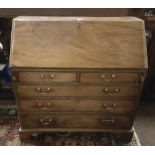 Georgian mahogany fall front Bureau with brass drop handles, on bracket feet, 42"w x 43"h