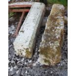 Two limestone pillars, one 4x 11” x 12”, one 56” x 13” x 9” (2) (possibly one tall pillar, cut