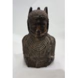 Carved Tribal Figure of a Woman Wearing a Native Headdress and Costume, 13”h x 8.5”w