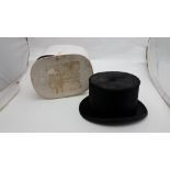 A Black Velvet Top Hat labelled “Herbert Johnson”, New Bond St, London, with accompanying carrying