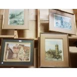 9 framed Sturgeon prints, including 1 set of 4 x Bruges etc, signed by the artist, 1 pair of village
