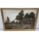 H.J. QUIEVERNAN, “Traditional Farmyard”, oil on canvas, signed lower left, in a gilt frame, 60cm x