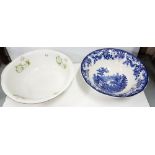 Two porcelain basins - one blue/white Minton and one English lilies (2)