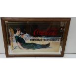 Modern Coca Cola Advertising Mirrored Picture, 40cm x 65cm in an oak frame