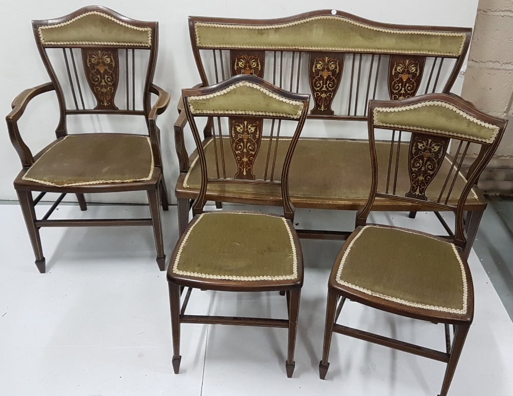 5 Piece Edw. Mahogany Drawing Room Suite, intricately inlaid with urn-shaped designs, incl. a 2-seat - Image 2 of 3
