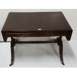 Late 19thC Mahogany Sofa Table, with drop ends, on 4 splayed and reeded legs with brass toes,