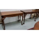 Pair of early 20thC Irish Georgian Style mahogany side tables with stylized shell decoration to