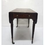 William IV mahogany Pembroke table, with oval drop leaf sides, apron drawer on turned and reeded