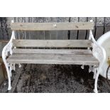 Antique Cast Iron Garden Bench, decorative ends, painted white, good quality thick oak slats to