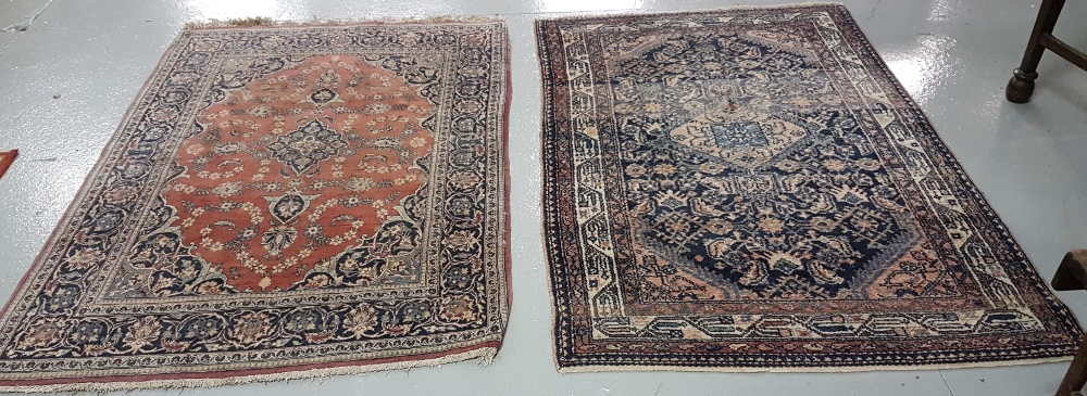 2 Old Persian Floor Rugs – 1 red ground (160cm x 110cm) & 1 blue ground (166cm x 106cm), multiple - Image 2 of 2