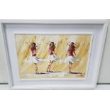 LORNA MILLER, “Irish Dancers”, acrylic on canvas, 52m x 31cm, in a contemporary white frame