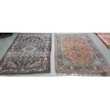 2 Old Persian Floor Rugs – 1 red ground (160cm x 110cm) & 1 blue ground (166cm x 106cm), multiple