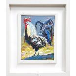 LORNA MILLER, Cockerel, Oil on Canvas, in a contemporary white frame, signed, 40cm x 29cm