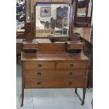 Inlaid mahogany Dressing Table, swivel mirror back, on tapered legs, 66”h x 42”w