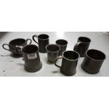 Group of Eight 19th C antique pewter items including 4 pewter mugs