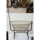 19th C Brass Rocking Cradle/Bassinet with roped sides and brass curtain rail, 42"w x 34"h