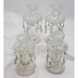 Matching Pair of antique Waterford Lusters 20cms H, 9cms W & another Pair of later Waterford Lusters