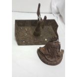 Victorian metal door stop - a horse shoe shaped base & a metal boot scraper with a damaged edge (2)