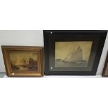 Mounted sepia photograph of a clipper, signed G Westofons, Southsea and oil on panel, Dutch port