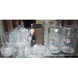 Pair of large “Furstenberg” tankards, 3 crystal ashtrays and set of 6 modern Irish coffee glasses (