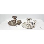 Two early 20thC chamber candlesticks with snuffers – 1 English silver, 1 silver plated (2)