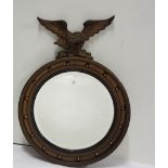 1950s Circular Wall Mirror, 18" dia, surmounted by an eagle with ball shaped mounts