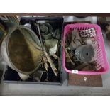 2 boxes – incl. brass pan, enamel jug, screws, clock parts etc