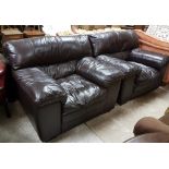 Matching Pair of modern Italian fine dark brown leather Armchairs (matches lot 4), each 38”d x 44”