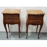 Matching Pair of early 20thC French Kingwood Louis VI Bedside Cabinets, each with 2 drawers, on