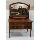 Inlaid mahogany dressing table, swivel mirror back, 2 short drawers, 1 long drawer, 43”w x 66”h