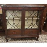 Early 20thC Mahogany Two Door Floor Display Cabinet, with internal glass shelves, ball and claw