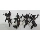 Set of 4 cherub figures - spelter/bronzed – used previously as curtain tie-backs (4)