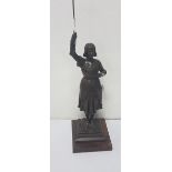 JOAN OF ARC - Bronze Table Figure, 32”h, on a square oak plinth