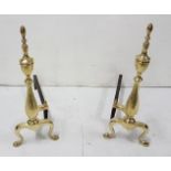 Early 20thC Pair of Brass and Steel Fire Dogs with urn shaped finials, each 21"h