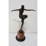 Bronze Sculpture – a “Flapper Dancer”, on a red marble base, stamped J Phillip, 21.5”h